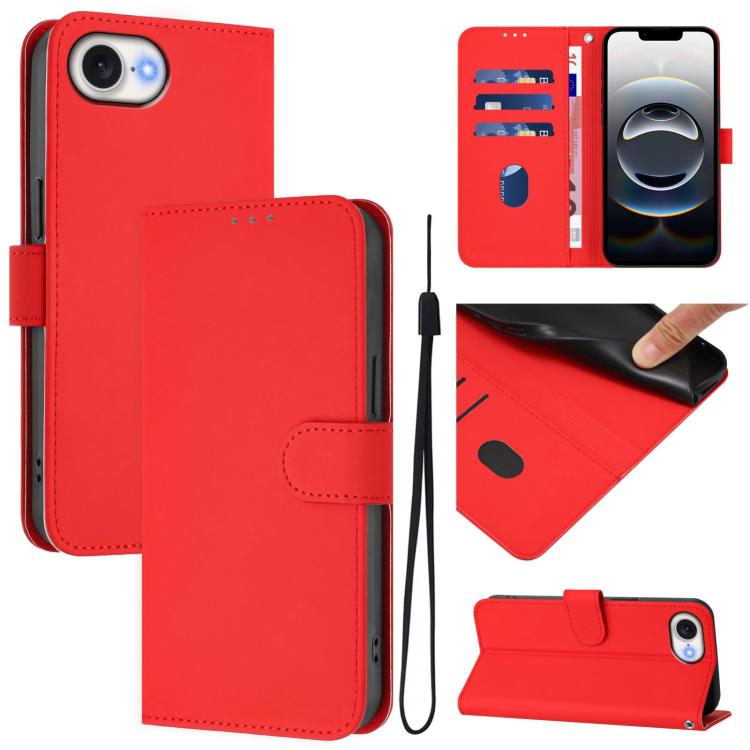 เคสโทรศัพท์หนังสีพื้นสัมผัสนุ่มพร้อมสายคล้อง สำหรับ iPhone 17e / 16e, สำหรับ iPhone 17 Pro Max