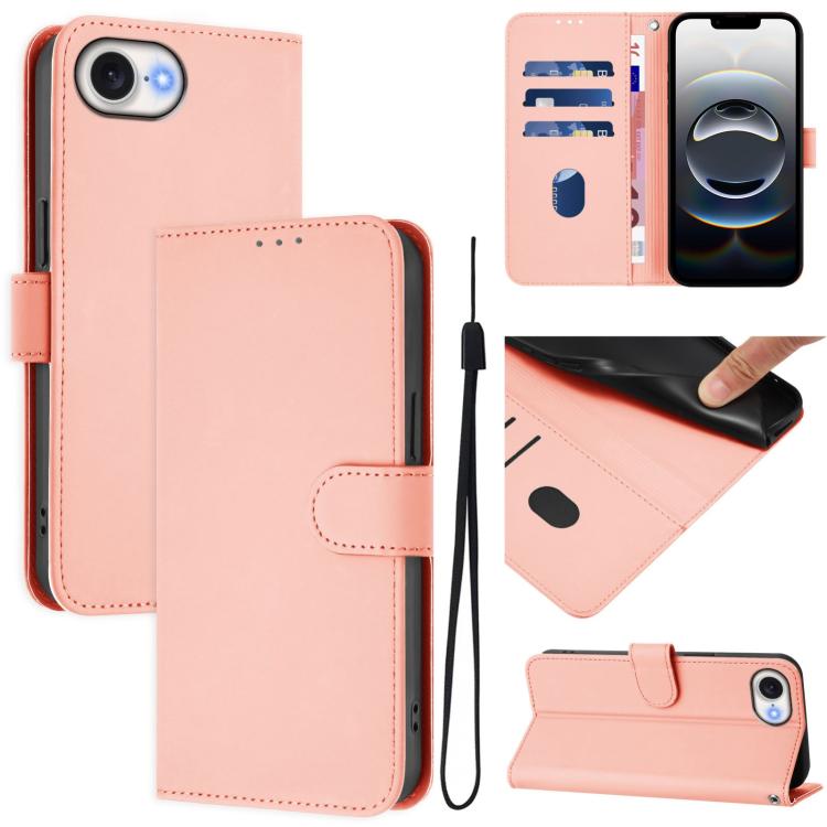 เคสโทรศัพท์หนังสีพื้นสัมผัสนุ่มพร้อมสายคล้อง สำหรับ iPhone 17e / 16e, สำหรับ iPhone 17 Pro Max