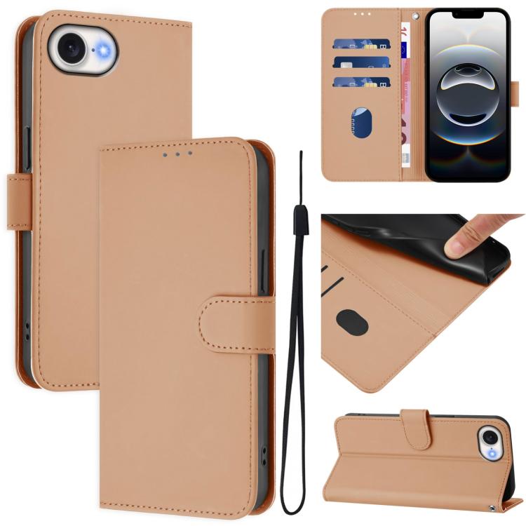 เคสโทรศัพท์หนังสีพื้นสัมผัสนุ่มพร้อมสายคล้อง สำหรับ iPhone 17e / 16e, สำหรับ iPhone 17 Pro Max