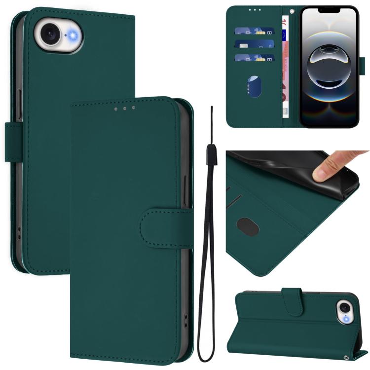 เคสโทรศัพท์หนังสีพื้นสัมผัสนุ่มพร้อมสายคล้อง สำหรับ iPhone 17e / 16e, สำหรับ iPhone 17 Pro Max