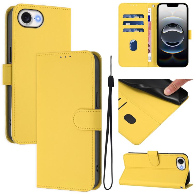 เคสโทรศัพท์หนังสีพื้นสัมผัสนุ่มพร้อมสายคล้อง สำหรับ iPhone 17e / 16e, สำหรับ iPhone 17 Pro Max