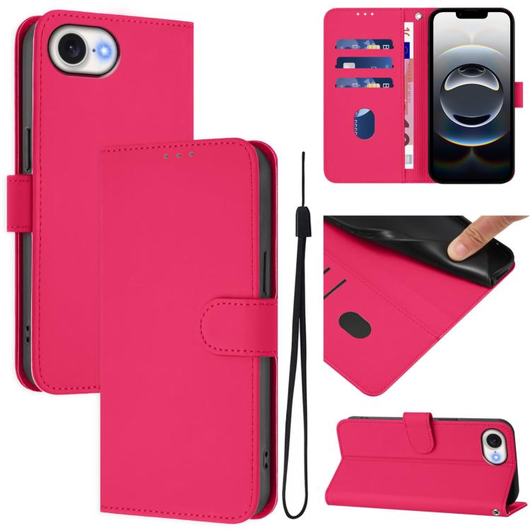 เคสโทรศัพท์หนังสีพื้นสัมผัสนุ่มพร้อมสายคล้อง สำหรับ iPhone 17e / 16e, สำหรับ iPhone 17 Pro Max