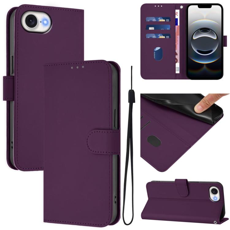 เคสโทรศัพท์หนังสีพื้นสัมผัสนุ่มพร้อมสายคล้อง สำหรับ iPhone 17e / 16e, สำหรับ iPhone 17 Pro Max