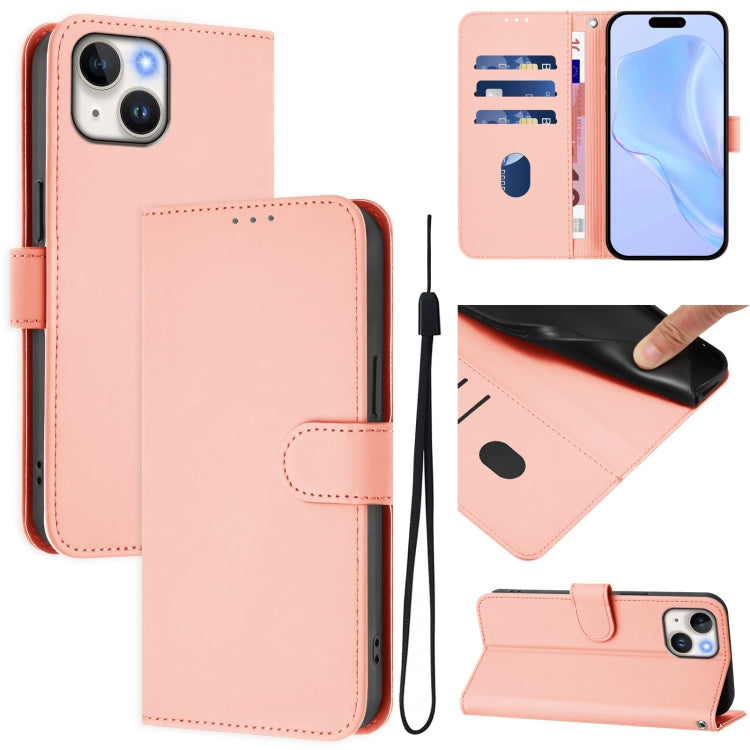 เคสหนังโทรศัพท์สีพื้นสัมผัสนุ่มพร้อมสายคล้อง สำหรับ iPhone 14 / 13, iPhone 14 Pro