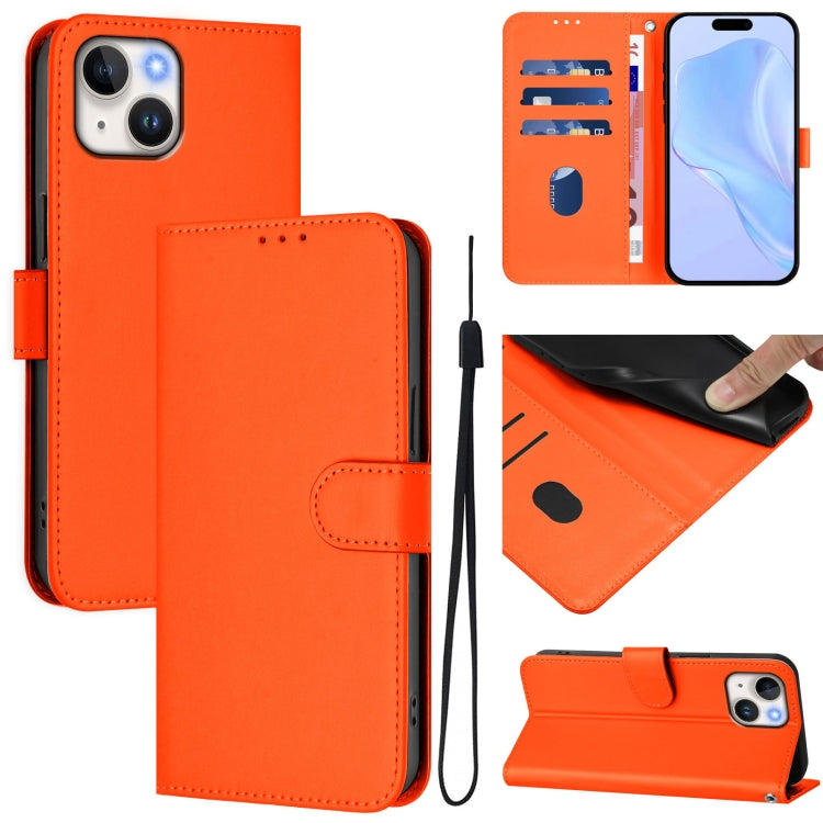 เคสหนังโทรศัพท์สีพื้นสัมผัสนุ่มพร้อมสายคล้อง สำหรับ iPhone 14 / 13, iPhone 14 Pro
