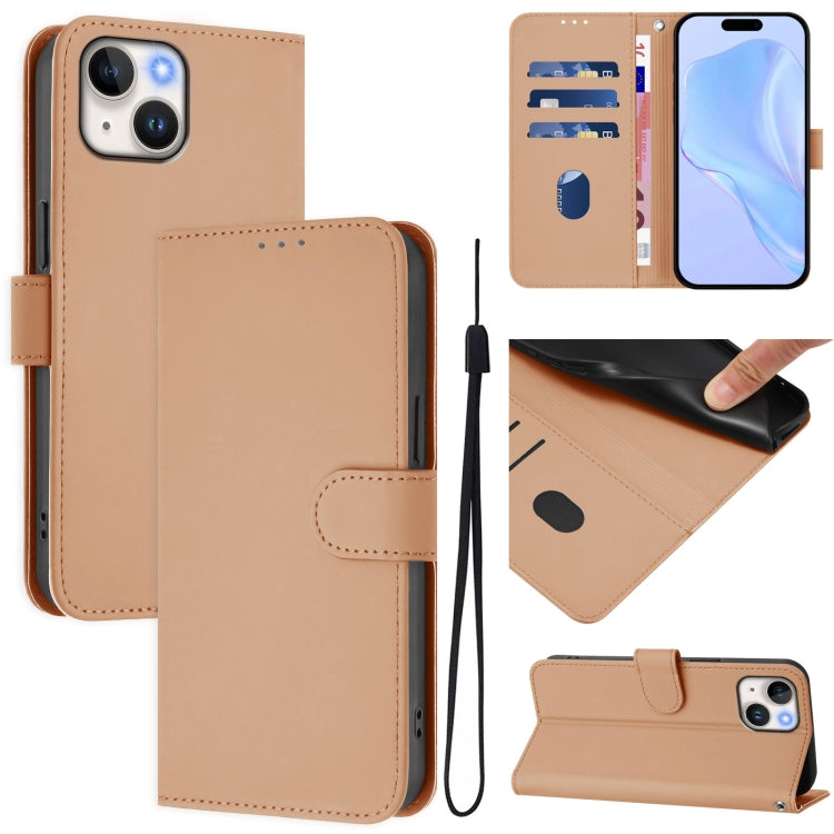 เคสหนังโทรศัพท์สีพื้นสัมผัสนุ่มพร้อมสายคล้อง สำหรับ iPhone 14 / 13, iPhone 14 Pro