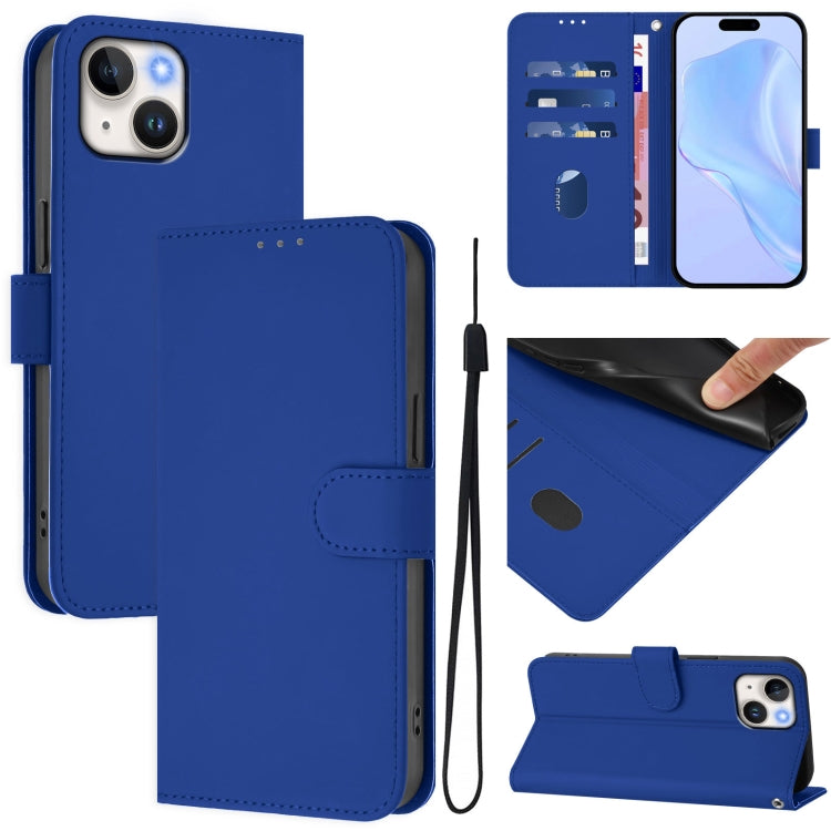 เคสหนังโทรศัพท์สีพื้นสัมผัสนุ่มพร้อมสายคล้อง สำหรับ iPhone 14 / 13, iPhone 14 Pro