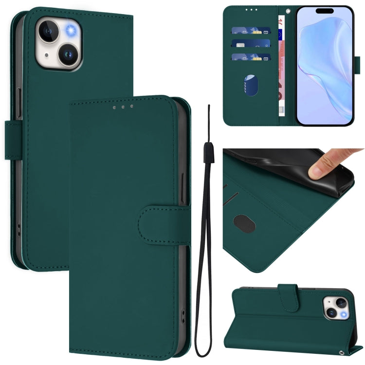 เคสหนังโทรศัพท์สีพื้นสัมผัสนุ่มพร้อมสายคล้อง สำหรับ iPhone 14 / 13, iPhone 14 Pro