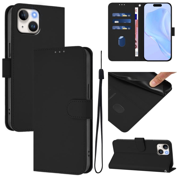 เคสหนังโทรศัพท์สีพื้นสัมผัสนุ่มพร้อมสายคล้อง สำหรับ iPhone 14 / 13, iPhone 14 Pro