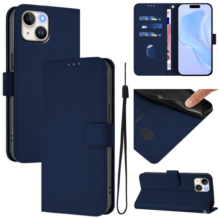 เคสหนังโทรศัพท์สีพื้นสัมผัสนุ่มพร้อมสายคล้อง สำหรับ iPhone 14 / 13, iPhone 14 Pro
