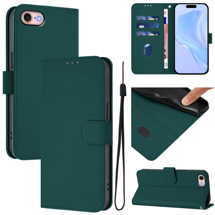 Skin Feel Solid Color Leather Phone Case with Lanyard, For iPhone 14 Pro Max, For iPhone SE 2022 / 2020