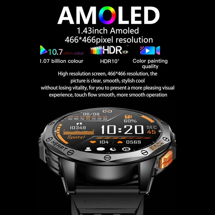 นาฬิกาอัจฉริยะ LEMFO K67 ขนาด 1.43 นิ้ว หน้าจอ AMOLED พร้อม GPS สำหรับกีฬา รองรับการโทรผ่านบลูทูธ / ตรวจสุขภาพ