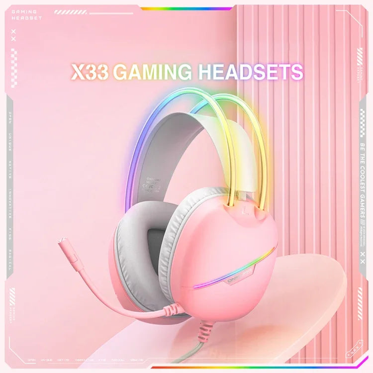หูฟังเกม ONIKUMA X33 พร้อมไฟ RGB บนหัว สายยาว 2 ม., X33