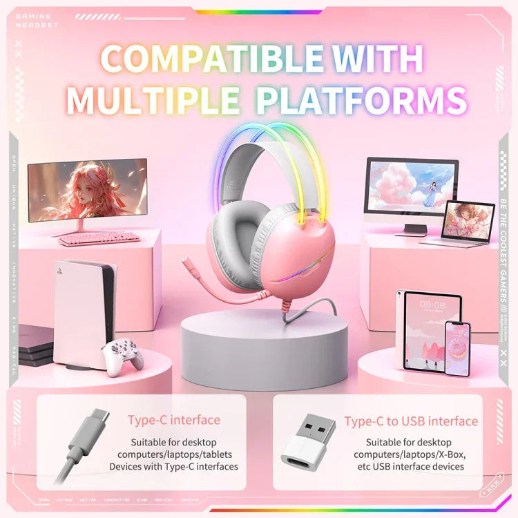 หูฟังเกม ONIKUMA X33 พร้อมไฟ RGB บนหัว สายยาว 2 ม., X33