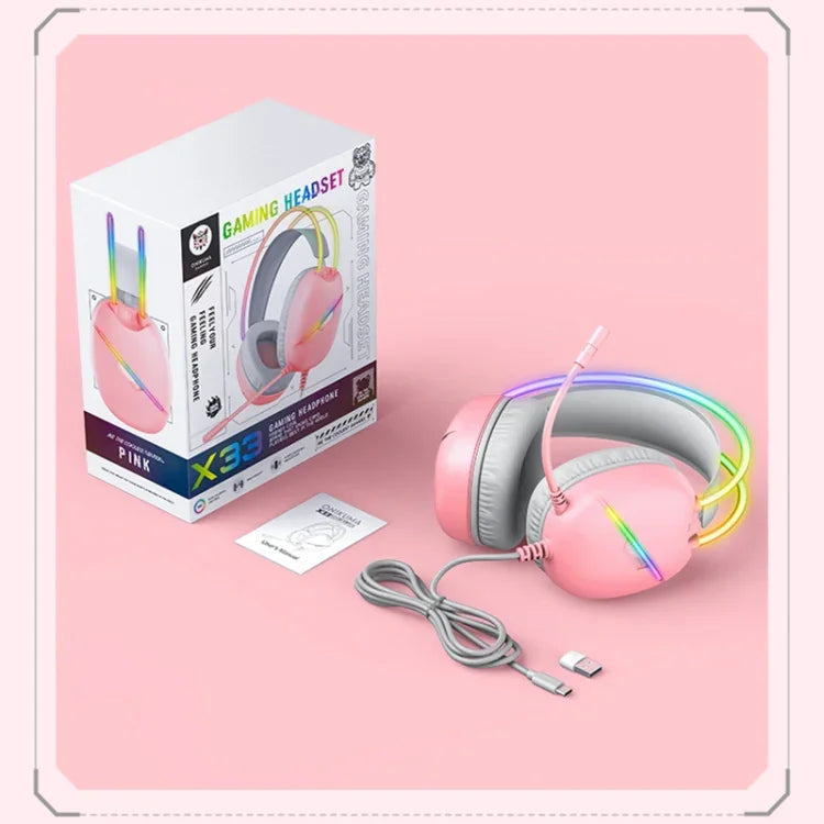 หูฟังเกม ONIKUMA X33 พร้อมไฟ RGB บนหัว สายยาว 2 ม., X33