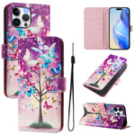 Art Colored Drawing Pattern Leather Phone Case, For iPhone 13 Pro