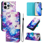 Art Colored Drawing Pattern Leather Phone Case, For iPhone 13 Pro