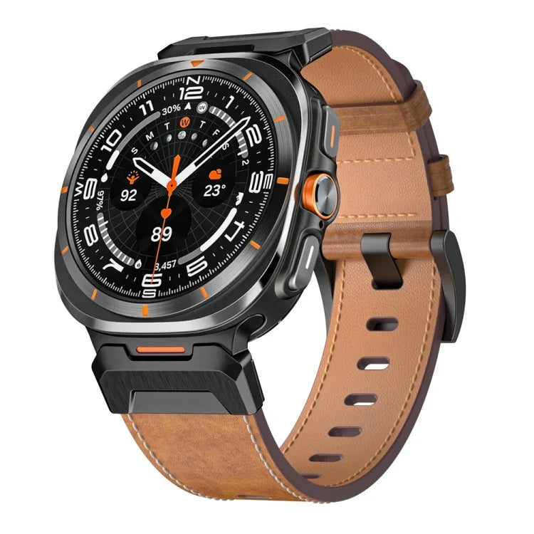 สายรัดนาฬิกาหนังสไตล์ Mecha สำหรับ Samsung Galaxy Watch Ultra 47 มม. / Ultra 2025