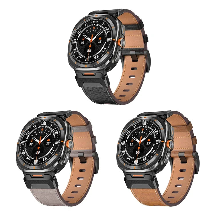 สายรัดนาฬิกาหนังสไตล์ Mecha สำหรับ Samsung Galaxy Watch Ultra 47 มม. / Ultra 2025