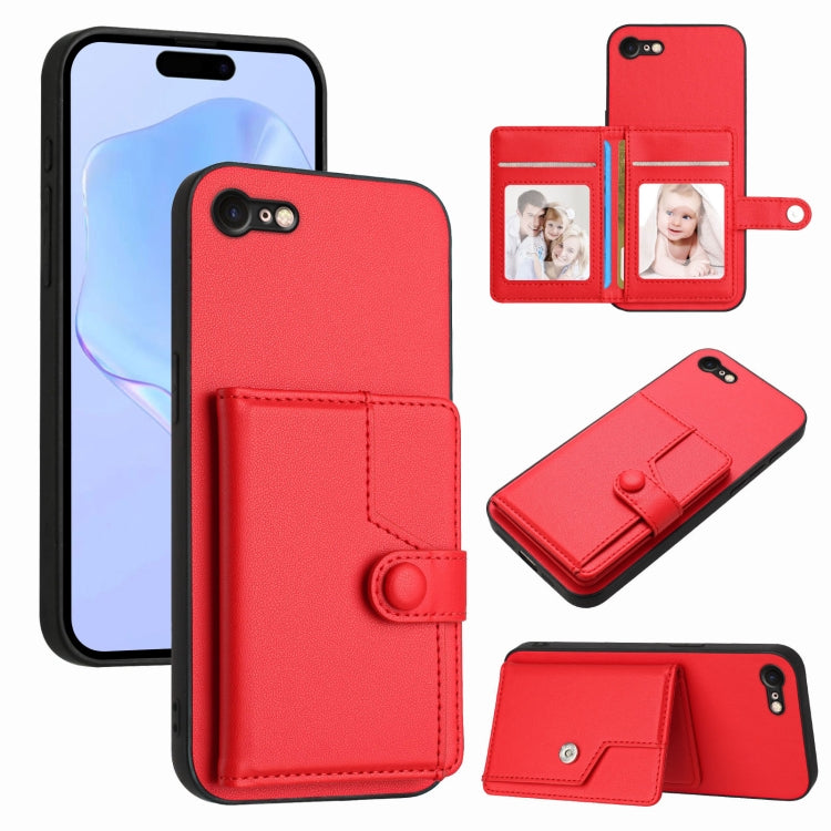 เคสโทรศัพท์กันขโมยแบบกระเป๋าใส่บัตรพร้อมปุ่มและ RFID สำหรับ iPhone SE 2022 / 2020, สำหรับ iPhone 13 Pro Max, สำหรับ iPhone 13 Pro, สำหรับ iPhone 13, สำหรับ iPhone 13 mini, สำหรับ iPhone 12, สำหรับ iPhone 12 Pro Max, สำหรับ iPhone 12 Pro