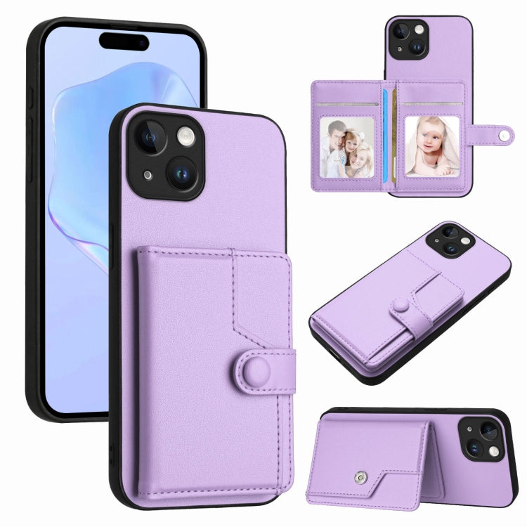 เคสโทรศัพท์กันขโมยแบบกระเป๋าใส่บัตรพร้อมปุ่มและ RFID สำหรับ iPhone SE 2022 / 2020, สำหรับ iPhone 13 Pro Max, สำหรับ iPhone 13 Pro, สำหรับ iPhone 13, สำหรับ iPhone 13 mini, สำหรับ iPhone 12, สำหรับ iPhone 12 Pro Max, สำหรับ iPhone 12 Pro