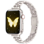 สายรัดนาฬิกาโลหะหัวเข็มขัดหนังสติ๊กเม็ดเจ็ดเส้นบาง สำหรับ Apple Watch 46 มม. / 49 มม. / 45 มม. / 44 มม. และ Apple Watch 42 มม. / 41 มม. / 40 มม. / 38 มม.