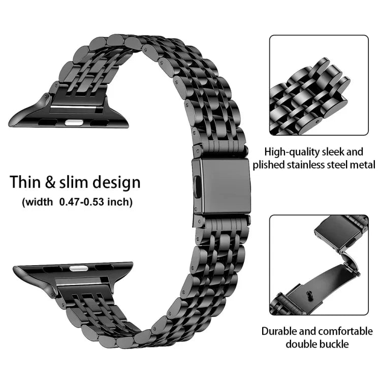 สายรัดนาฬิกาโลหะหัวเข็มขัดหนังสติ๊กเม็ดเจ็ดเส้นบาง สำหรับ Apple Watch 46 มม. / 49 มม. / 45 มม. / 44 มม. และ Apple Watch 42 มม. / 41 มม. / 40 มม. / 38 มม.