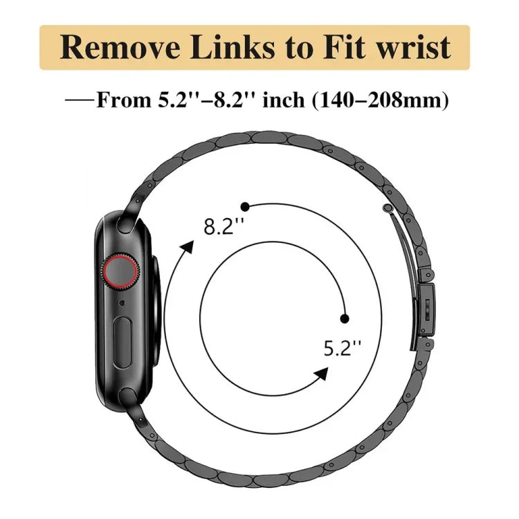 สายรัดนาฬิกาโลหะหัวเข็มขัดหนังสติ๊กเม็ดเจ็ดเส้นบาง สำหรับ Apple Watch 46 มม. / 49 มม. / 45 มม. / 44 มม. และ Apple Watch 42 มม. / 41 มม. / 40 มม. / 38 มม.