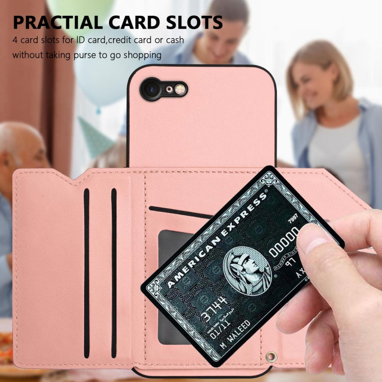 เคสโทรศัพท์สัมผัสผิวสกินพร้อมช่องใส่บัตรสี่ช่องและสายรัดข้อมือ สำหรับ iPhone 7 / 8 / SE 2020 2022, สำหรับ iPhone 13 Pro Max, สำหรับ iPhone 13 Pro, สำหรับ iPhone 13, สำหรับ iPhone 13 mini, สำหรับ iPhone 12, สำหรับ iPhone 12 Pro Max, สำหรับ iPhone 12 Pro