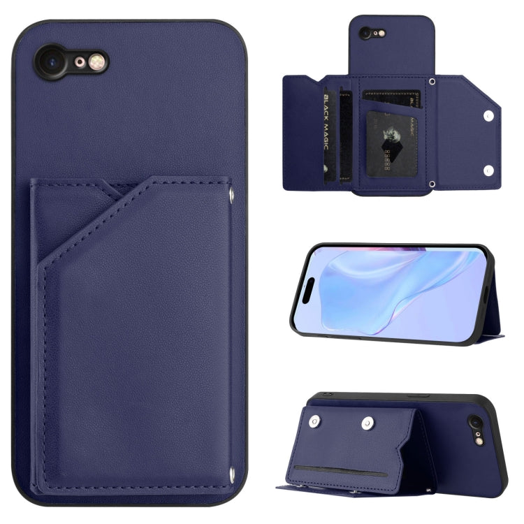 เคสโทรศัพท์สัมผัสผิวสกินพร้อมช่องใส่บัตรสี่ช่องและสายรัดข้อมือ สำหรับ iPhone 7 / 8 / SE 2020 2022, สำหรับ iPhone 13 Pro Max, สำหรับ iPhone 13 Pro, สำหรับ iPhone 13, สำหรับ iPhone 13 mini, สำหรับ iPhone 12, สำหรับ iPhone 12 Pro Max, สำหรับ iPhone 12 Pro