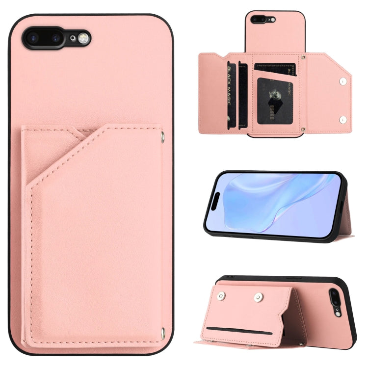 เคสโทรศัพท์สัมผัสผิวสกินพร้อมช่องใส่บัตรสี่ช่องและสายรัดข้อมือ สำหรับ iPhone 12 mini, สำหรับ iPhone 11 Pro Max, สำหรับ iPhone 11, สำหรับ iPhone 11 Pro, สำหรับ iPhone X / XS, สำหรับ iPhone XR, สำหรับ iPhone XS Max, สำหรับ iPhone 7 Plus / 8 Plus