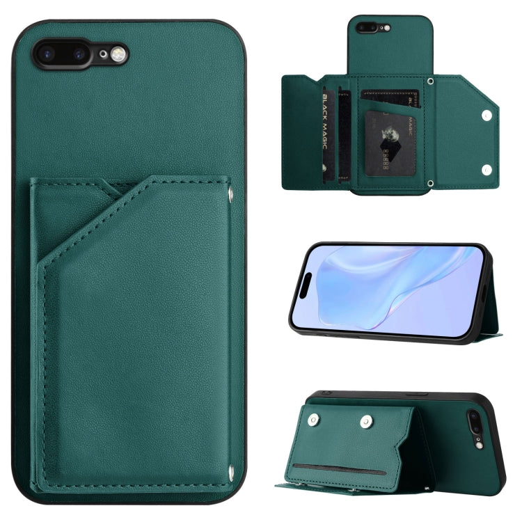 เคสโทรศัพท์สัมผัสผิวสกินพร้อมช่องใส่บัตรสี่ช่องและสายรัดข้อมือ สำหรับ iPhone 12 mini, สำหรับ iPhone 11 Pro Max, สำหรับ iPhone 11, สำหรับ iPhone 11 Pro, สำหรับ iPhone X / XS, สำหรับ iPhone XR, สำหรับ iPhone XS Max, สำหรับ iPhone 7 Plus / 8 Plus