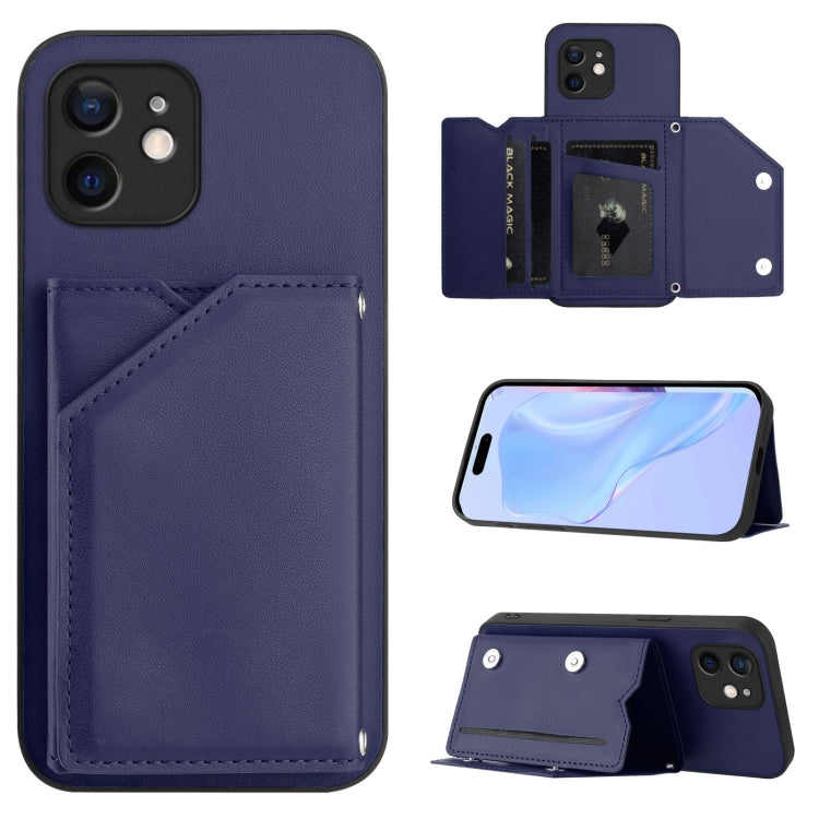 เคสโทรศัพท์สัมผัสผิวสกินพร้อมช่องใส่บัตรสี่ช่องและสายรัดข้อมือ สำหรับ iPhone 12 mini, สำหรับ iPhone 11 Pro Max, สำหรับ iPhone 11, สำหรับ iPhone 11 Pro, สำหรับ iPhone X / XS, สำหรับ iPhone XR, สำหรับ iPhone XS Max, สำหรับ iPhone 7 Plus / 8 Plus