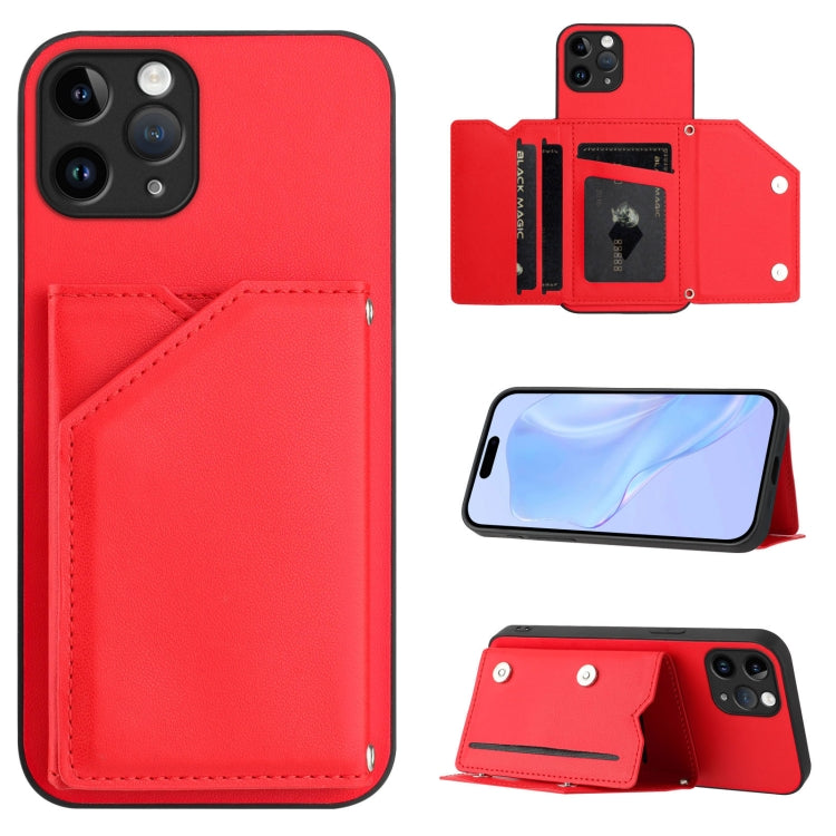 เคสโทรศัพท์สัมผัสผิวสกินพร้อมช่องใส่บัตรสี่ช่องและสายรัดข้อมือ สำหรับ iPhone 12 mini, สำหรับ iPhone 11 Pro Max, สำหรับ iPhone 11, สำหรับ iPhone 11 Pro, สำหรับ iPhone X / XS, สำหรับ iPhone XR, สำหรับ iPhone XS Max, สำหรับ iPhone 7 Plus / 8 Plus