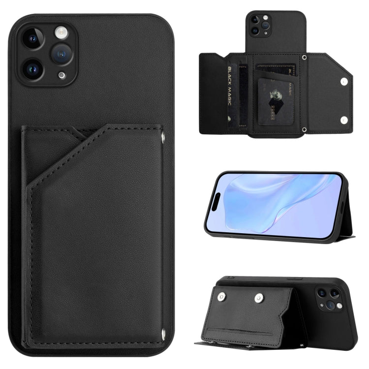 เคสโทรศัพท์สัมผัสผิวสกินพร้อมช่องใส่บัตรสี่ช่องและสายรัดข้อมือ สำหรับ iPhone 12 mini, สำหรับ iPhone 11 Pro Max, สำหรับ iPhone 11, สำหรับ iPhone 11 Pro, สำหรับ iPhone X / XS, สำหรับ iPhone XR, สำหรับ iPhone XS Max, สำหรับ iPhone 7 Plus / 8 Plus