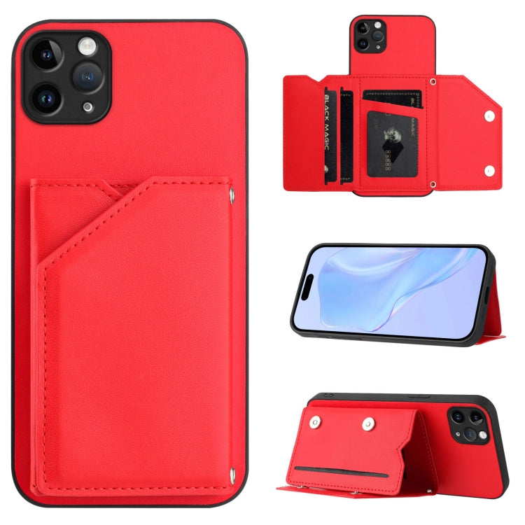 เคสโทรศัพท์สัมผัสผิวสกินพร้อมช่องใส่บัตรสี่ช่องและสายรัดข้อมือ สำหรับ iPhone 12 mini, สำหรับ iPhone 11 Pro Max, สำหรับ iPhone 11, สำหรับ iPhone 11 Pro, สำหรับ iPhone X / XS, สำหรับ iPhone XR, สำหรับ iPhone XS Max, สำหรับ iPhone 7 Plus / 8 Plus