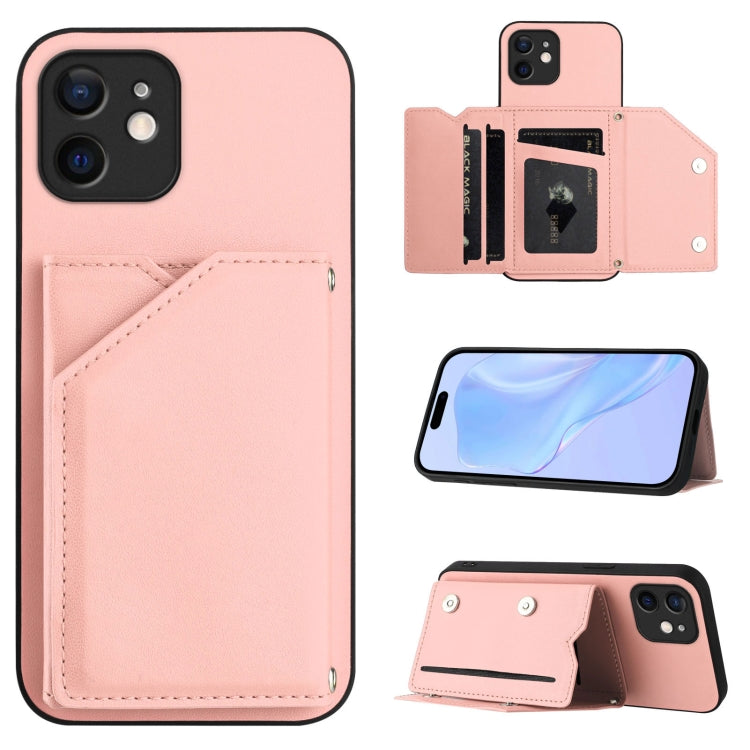 เคสโทรศัพท์สัมผัสผิวสกินพร้อมช่องใส่บัตรสี่ช่องและสายรัดข้อมือ สำหรับ iPhone 12 mini, สำหรับ iPhone 11 Pro Max, สำหรับ iPhone 11, สำหรับ iPhone 11 Pro, สำหรับ iPhone X / XS, สำหรับ iPhone XR, สำหรับ iPhone XS Max, สำหรับ iPhone 7 Plus / 8 Plus
