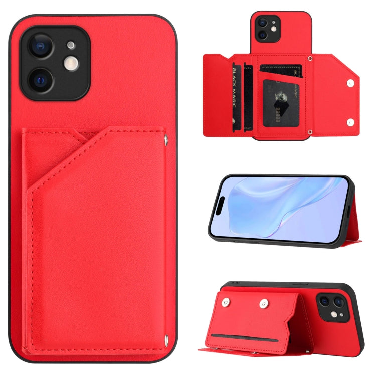 เคสโทรศัพท์สัมผัสผิวสกินพร้อมช่องใส่บัตรสี่ช่องและสายรัดข้อมือ สำหรับ iPhone 12 mini, สำหรับ iPhone 11 Pro Max, สำหรับ iPhone 11, สำหรับ iPhone 11 Pro, สำหรับ iPhone X / XS, สำหรับ iPhone XR, สำหรับ iPhone XS Max, สำหรับ iPhone 7 Plus / 8 Plus