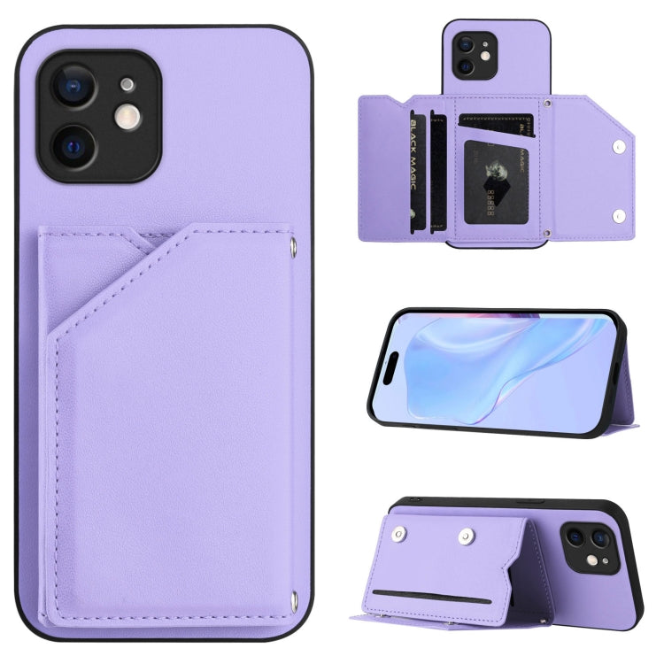 เคสโทรศัพท์สัมผัสผิวสกินพร้อมช่องใส่บัตรสี่ช่องและสายรัดข้อมือ สำหรับ iPhone 12 mini, สำหรับ iPhone 11 Pro Max, สำหรับ iPhone 11, สำหรับ iPhone 11 Pro, สำหรับ iPhone X / XS, สำหรับ iPhone XR, สำหรับ iPhone XS Max, สำหรับ iPhone 7 Plus / 8 Plus