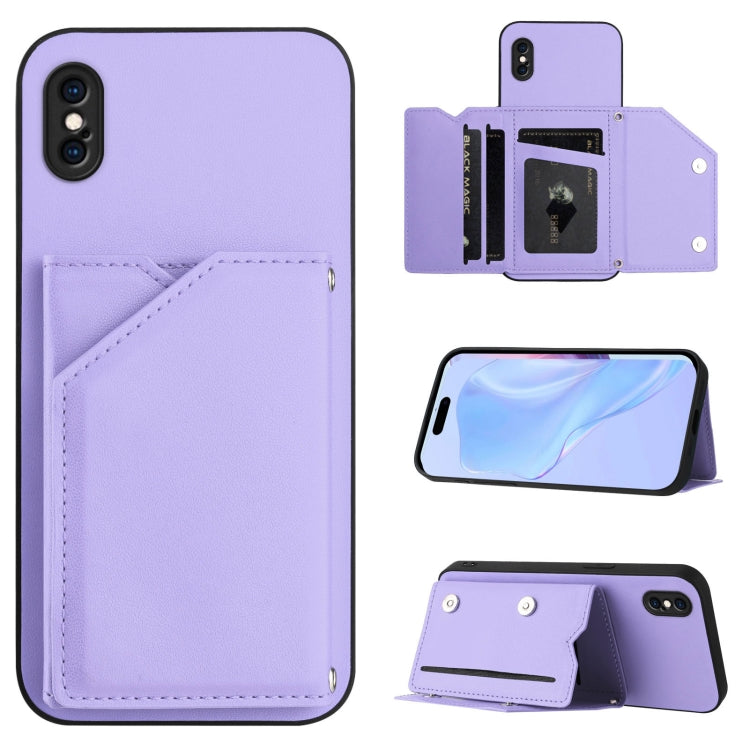 เคสโทรศัพท์สัมผัสผิวสกินพร้อมช่องใส่บัตรสี่ช่องและสายรัดข้อมือ สำหรับ iPhone 12 mini, สำหรับ iPhone 11 Pro Max, สำหรับ iPhone 11, สำหรับ iPhone 11 Pro, สำหรับ iPhone X / XS, สำหรับ iPhone XR, สำหรับ iPhone XS Max, สำหรับ iPhone 7 Plus / 8 Plus