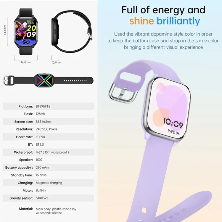 นาฬิกาอัจฉริยะ KT73S ขนาด 1.85 นิ้ว หน้าจอสี่เหลี่ยม รองรับการโทรผ่านบลูทูธ วัดอัตราการเต้นหัวใจ / ความดันโลหิต / ปริมาณออกซิเจนในเลือด / สุขภาพผู้หญิง / ตรวจการนอนหลับ