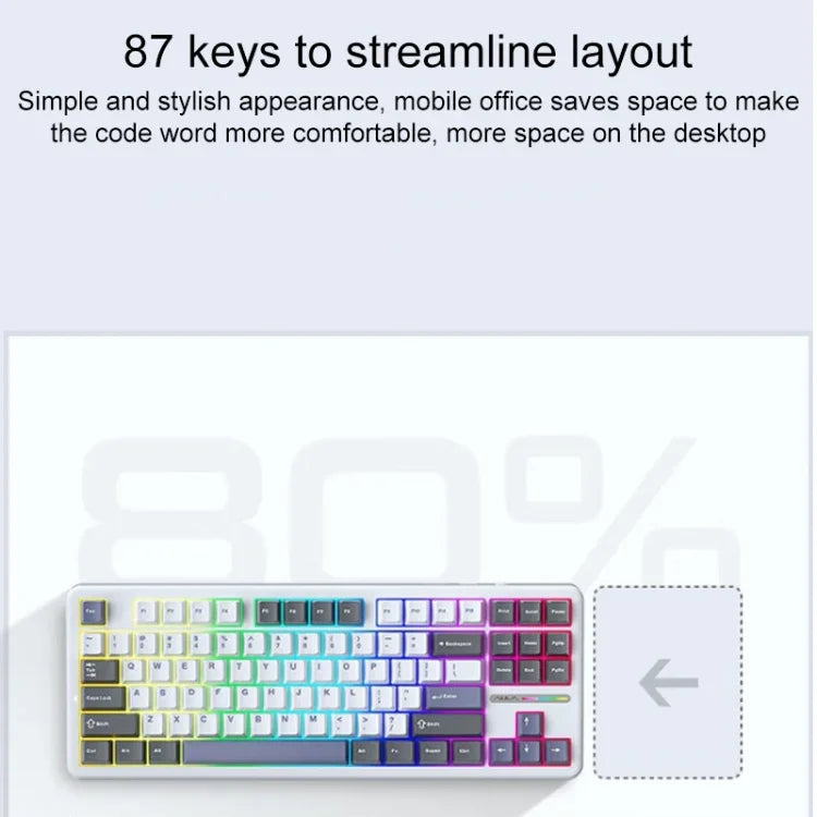 AULA F87 คีย์บอร์ดกลไกแบบมีสาย/2.4G/Bluetooth 87 ปุ่ม ปรับแต่งไฟ RGB สามโหมด