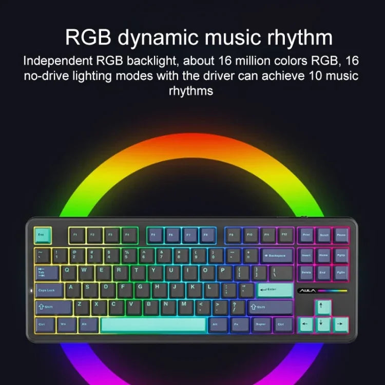 AULA F87 คีย์บอร์ดกลไกแบบมีสาย/2.4G/Bluetooth 87 ปุ่ม ปรับแต่งไฟ RGB สามโหมด