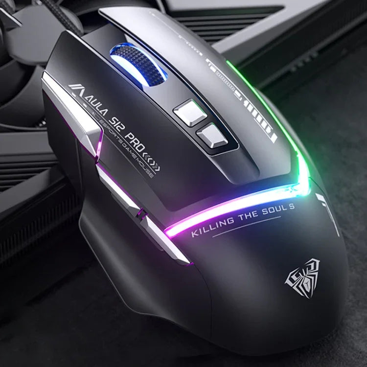 AULA S12 Pro เมาส์เกมแบบมีสาย RGB ความละเอียด 12800DPI