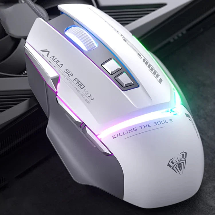AULA S12 Pro เมาส์เกมแบบมีสาย RGB ความละเอียด 12800DPI