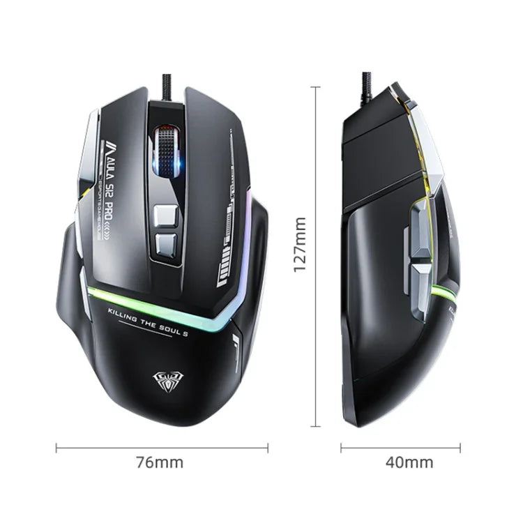 AULA S12 Pro เมาส์เกมแบบมีสาย RGB ความละเอียด 12800DPI