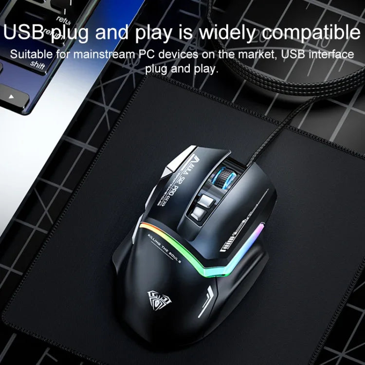 AULA S12 Pro เมาส์เกมแบบมีสาย RGB ความละเอียด 12800DPI