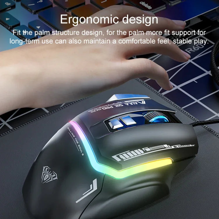 AULA S12 Pro เมาส์เกมแบบมีสาย RGB ความละเอียด 12800DPI