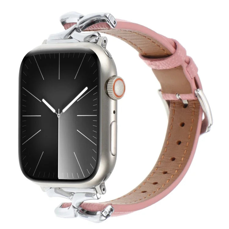สายรัดนาฬิกาหนังแท้หัวเข็มขัดรูปตัว X สำหรับ Apple Watch 46 มม. / 49 มม. / 45 มม. / 44 มม. และ Apple Watch 42 มม. / 41 มม. / 40 มม. / 38 มม.
