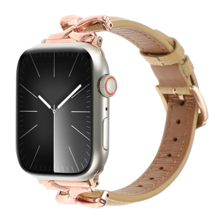สายรัดนาฬิกาหนังแท้หัวเข็มขัดรูปตัว X สำหรับ Apple Watch 46 มม. / 49 มม. / 45 มม. / 44 มม. และ Apple Watch 42 มม. / 41 มม. / 40 มม. / 38 มม.